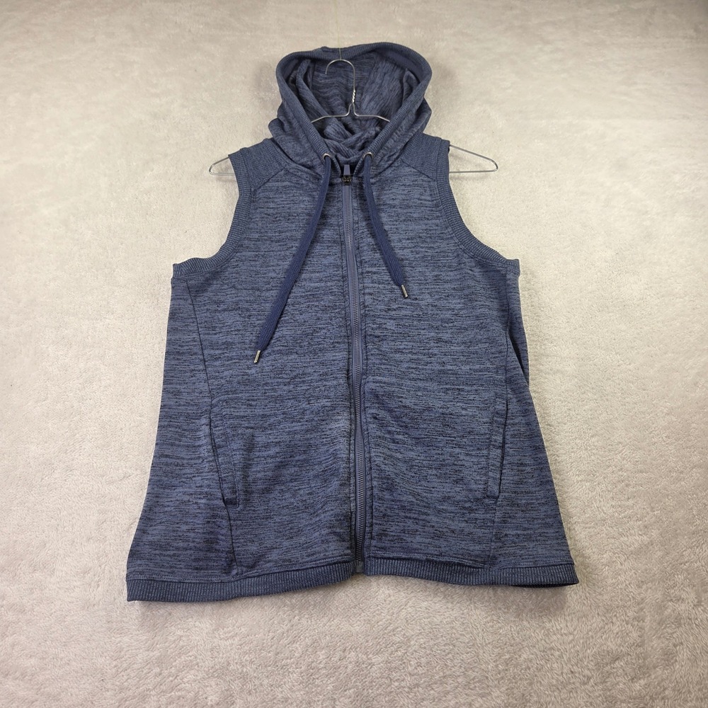 90 Degree by Reflex Womens Blue Space Dye Full Zip Sleeveless Hoodie Vest XS